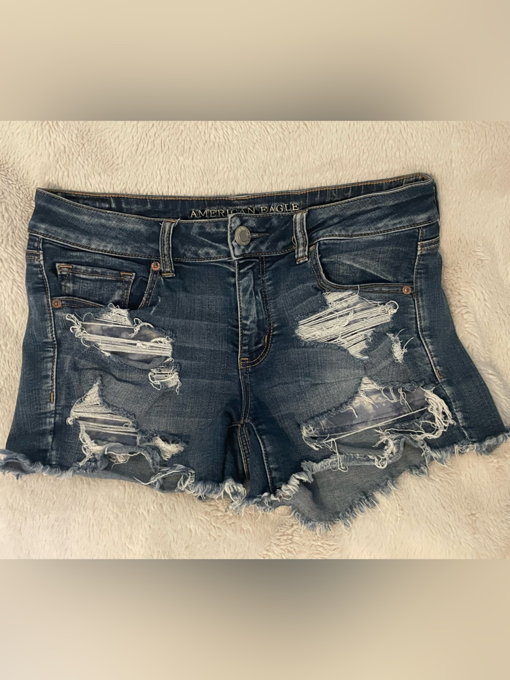 Midi Length Distressed Tie Dye Pocket American Eagle Denim Shorts